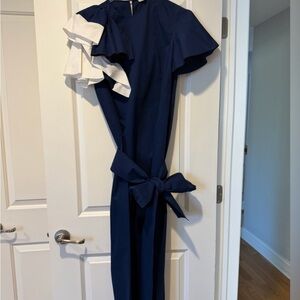 Navy dress with Ruffle Sleeve and Bow